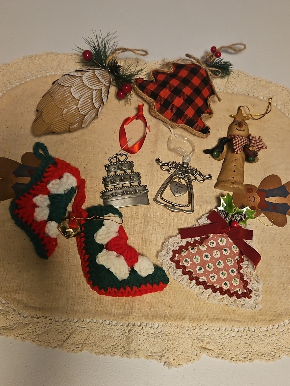 Holiday Assorted Christmas Ornaments -pewter/crocheted/resin